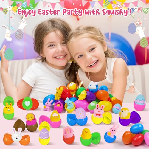 24 Prefilled Easter Eggs with Mochi Squishy Toys – EUOCENK Easter Basket Stuffers for Kids, Classroom Prizes, Egg Hunts