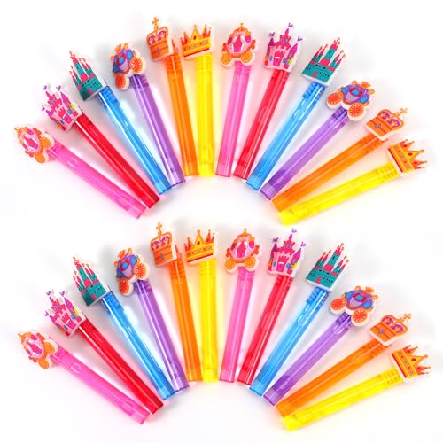 24 Princess Bubble Wands for Party Favors – Bulk Set of 24 Wands in 6 Colors