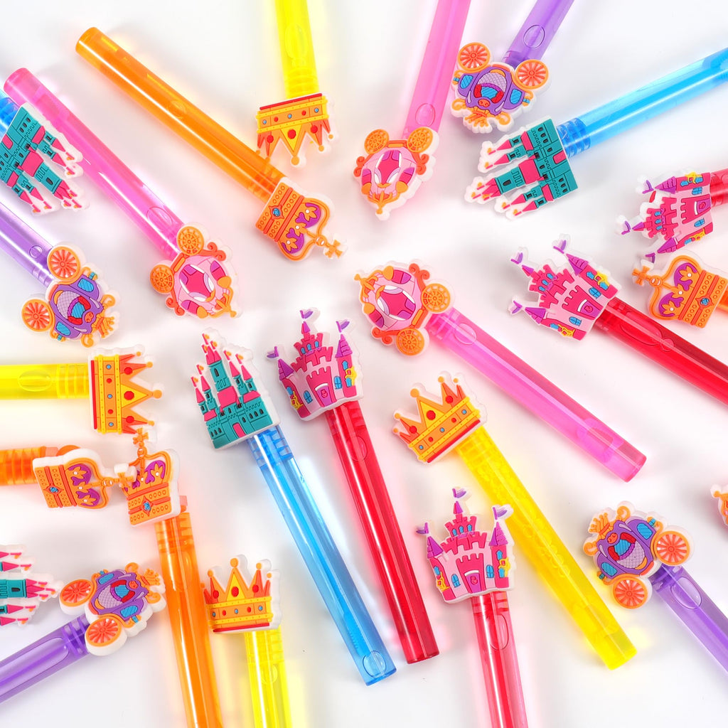 24 Princess Bubble Wands for Party Favors – Bulk Set of 24 Wands in 6 Colors