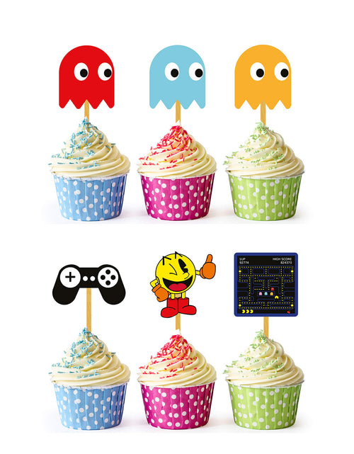 24 Retro Game Cupcake Topper Picks – Edible Wafer Paper Birthday Decorations for Kids