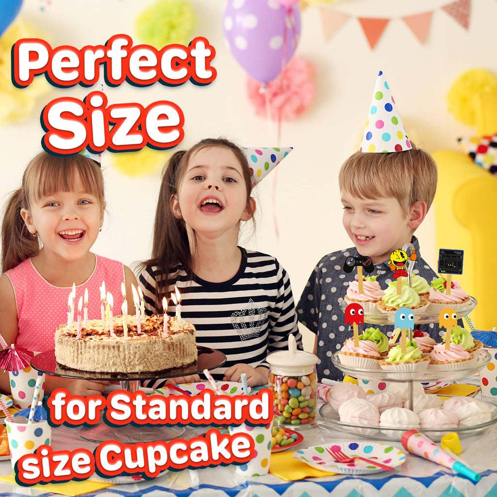 24 Retro Game Cupcake Topper Picks – Edible Wafer Paper Birthday Decorations for Kids