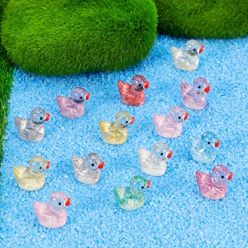 240 Glitter Mini Resin Ducks – Colorful Tiny Plastic Figures for Hiding, Crafts, and Miniature Scenes
