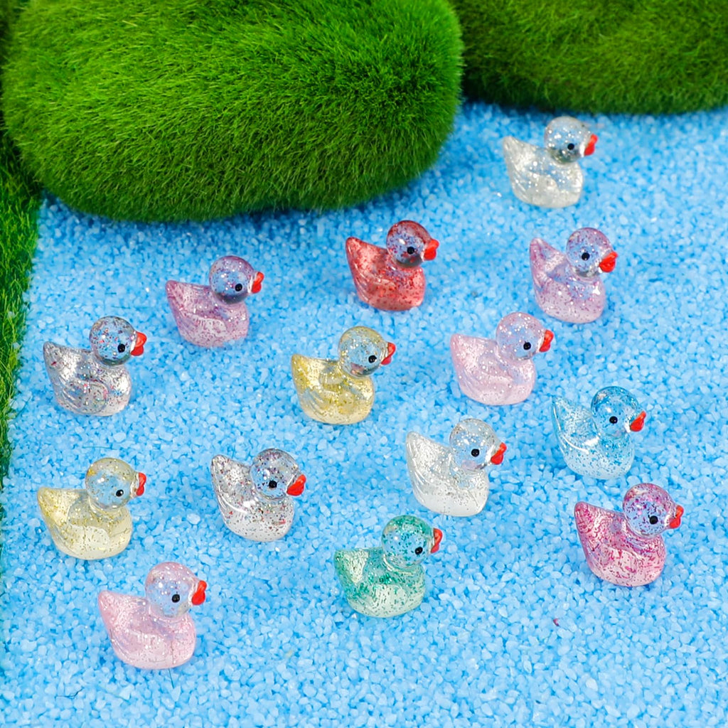 240 Glitter Mini Resin Ducks – Colorful Tiny Plastic Figures for Hiding, Crafts, and Miniature Scenes