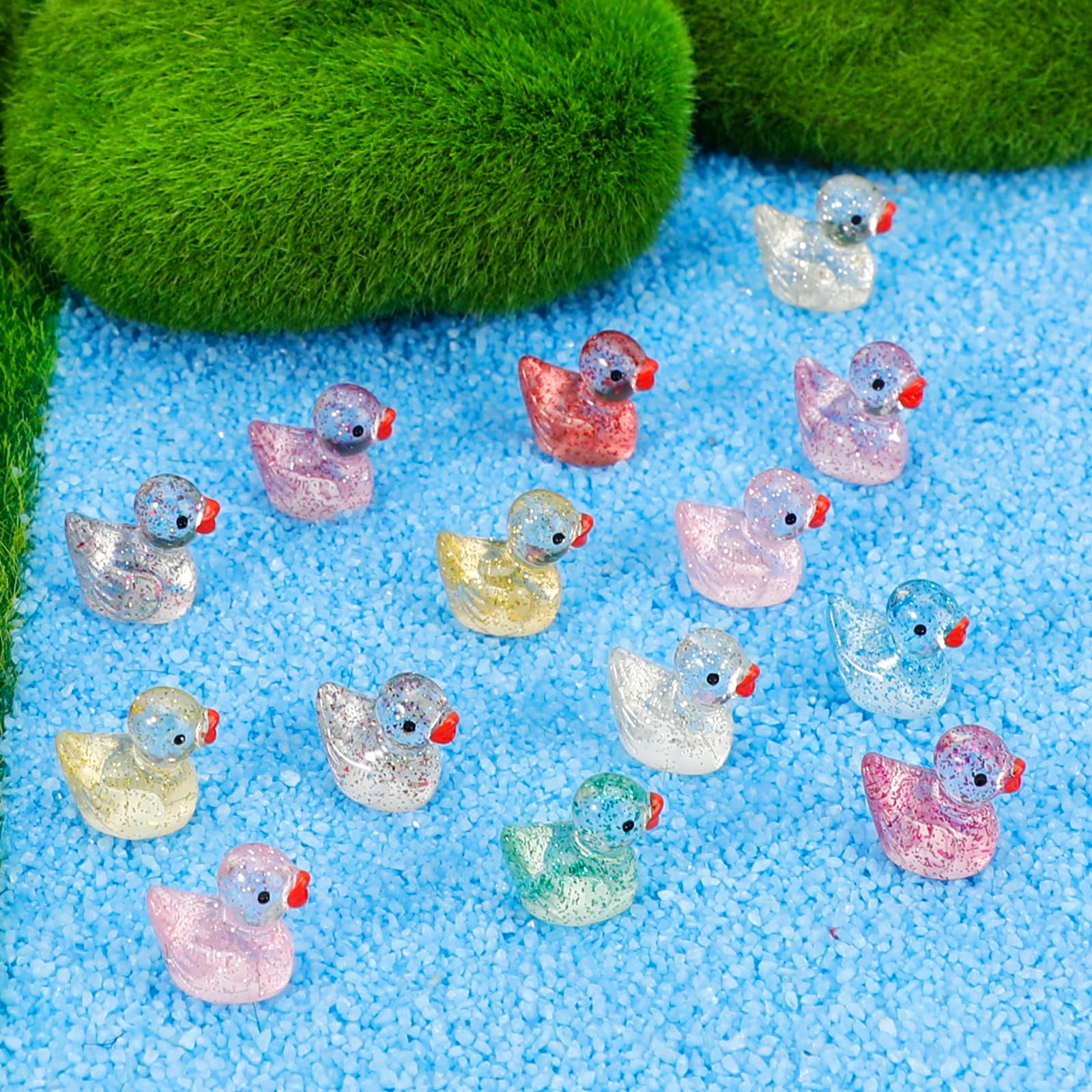 240 Glitter Mini Resin Ducks – Colorful Tiny Plastic Figures for Hiding, Crafts, and Miniature Scenes