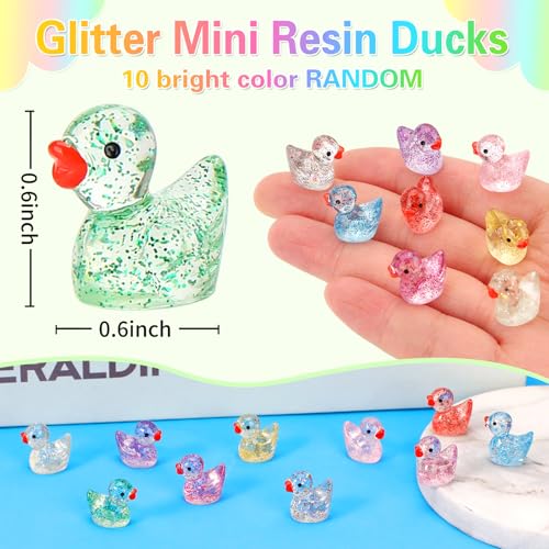 240 Glitter Mini Resin Ducks – Colorful Tiny Plastic Figures for Hiding, Crafts, and Miniature Scenes