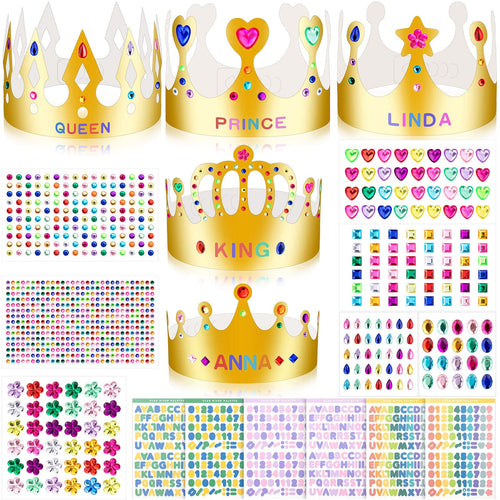 25-Pack Gold Paper Crowns DIY Decorating Kit for Birthdays, Parties, and Classrooms