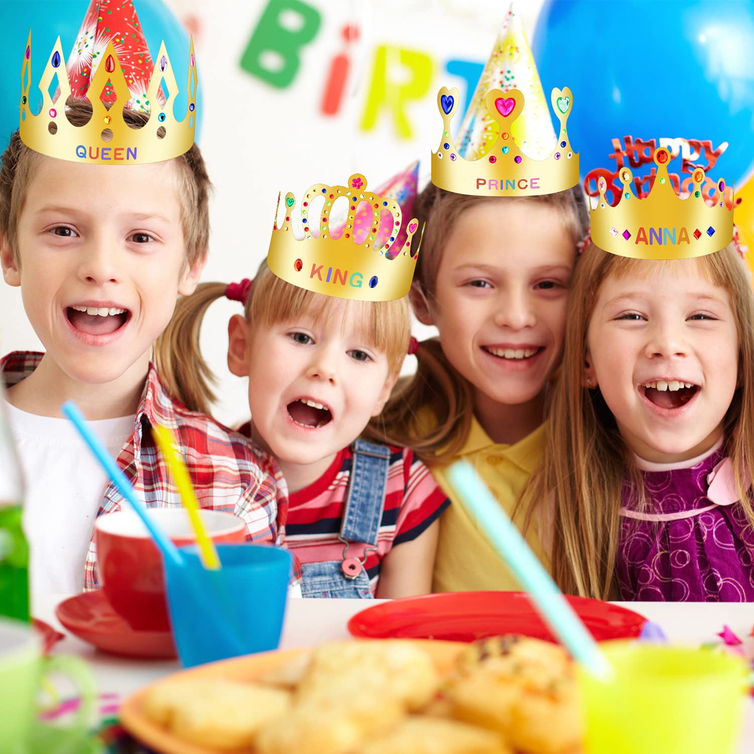 25-Pack Gold Paper Crowns DIY Decorating Kit for Birthdays, Parties, and Classrooms