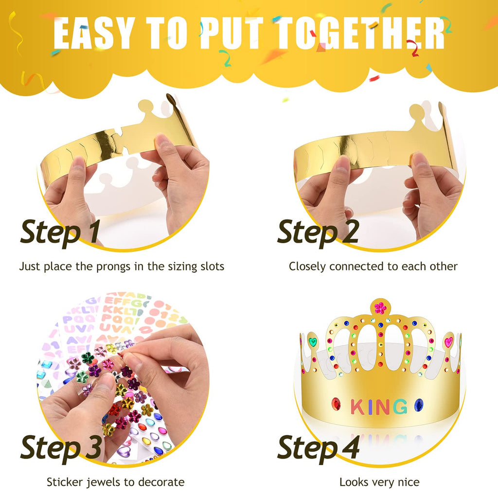 25-Pack Gold Paper Crowns DIY Decorating Kit for Birthdays, Parties, and Classrooms