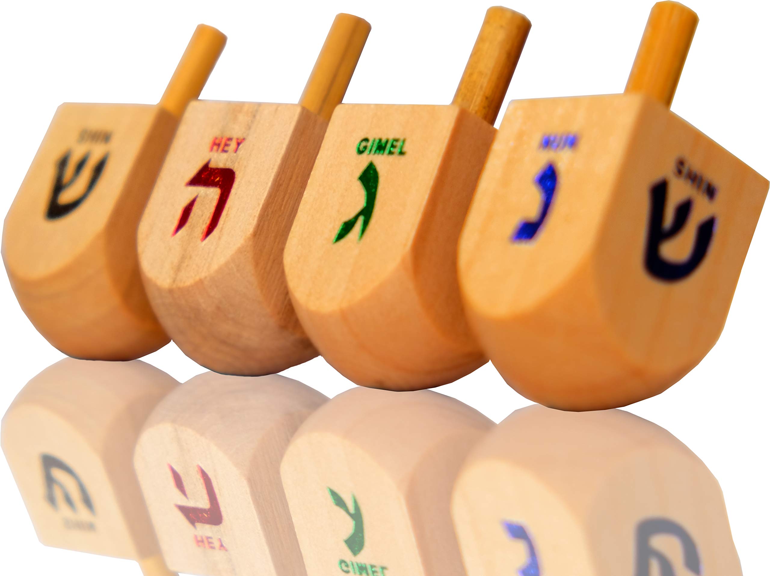 25-Pack Natural Wood Dreidels with English Transliteration and Instructions