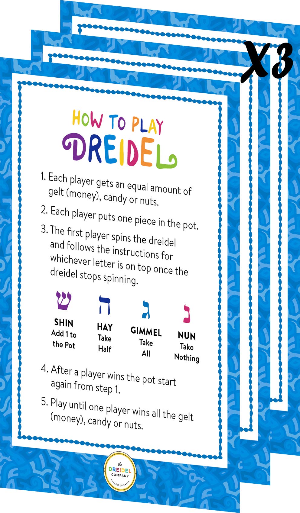 25-Pack Natural Wood Dreidels with English Transliteration and Instructions