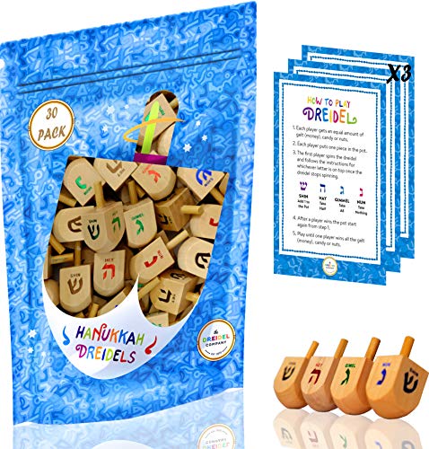 25-Pack Natural Wood Dreidels with English Transliteration and Instructions