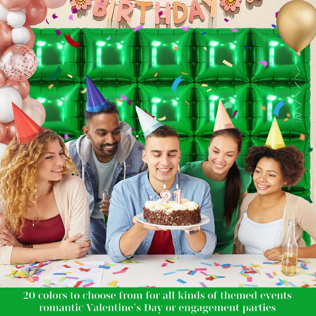 25 Pack Shamrock Green Square Foil Balloons – Metallic Party Decor for St. Patrick's Day, Graduation & More