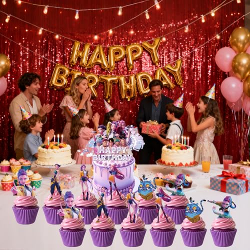 25-Piece Cartoon Cake Toppers Set – Happy Birthday Decoration with 24 Cupcake Picks