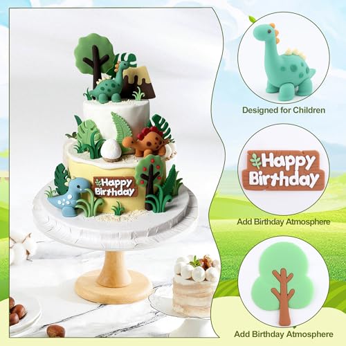 25-Piece Dinosaur Cake Topper Set with Trees, Leaves, and Volcano for Jungle Birthday Parties