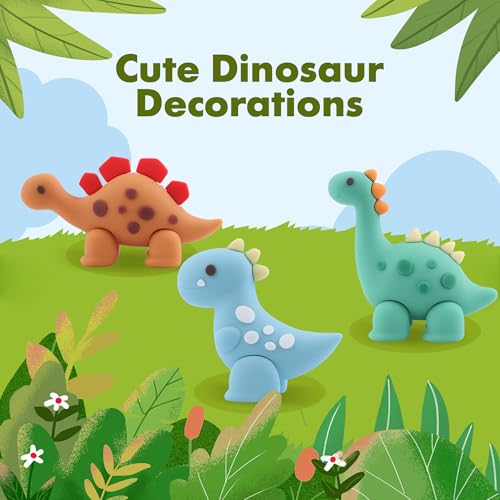 25-Piece Dinosaur Cake Topper Set with Trees, Leaves, and Volcano for Jungle Birthday Parties
