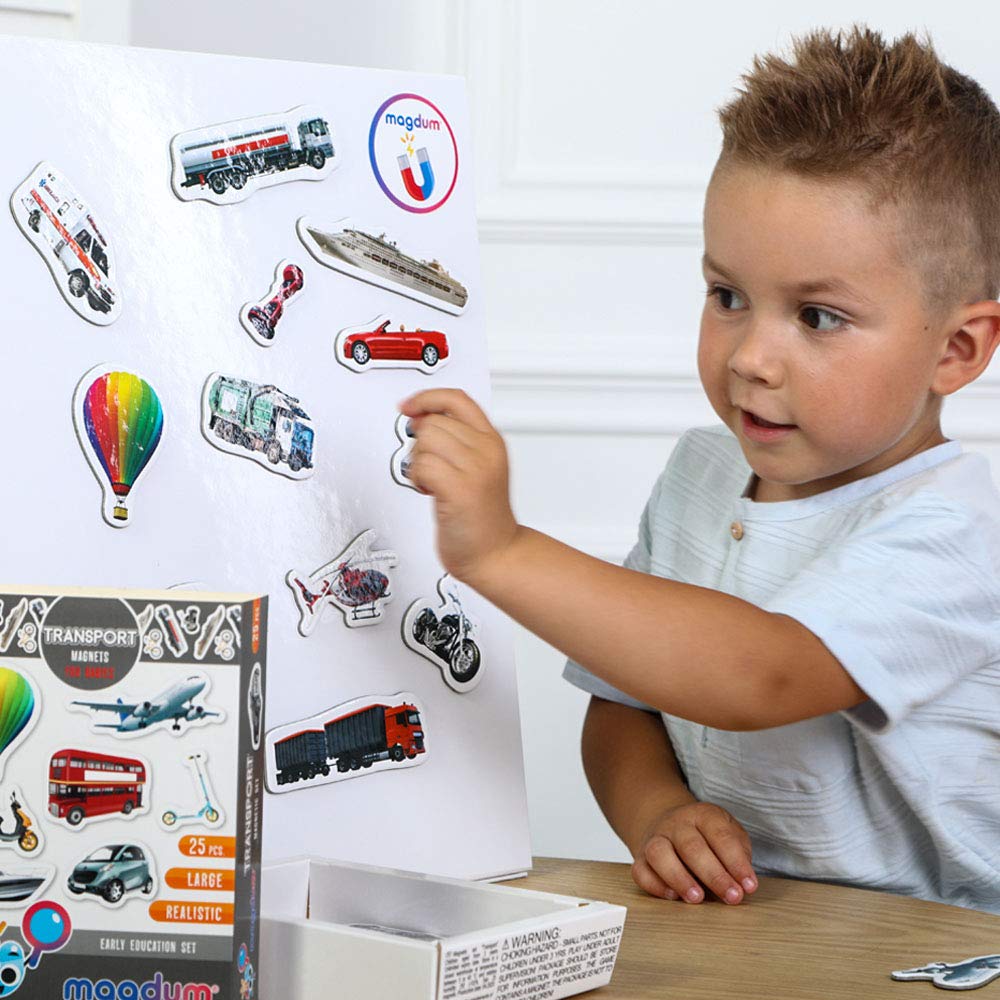 25 Transport Fridge Magnets for Toddlers - Educational Magnetic Vehicles for Kids