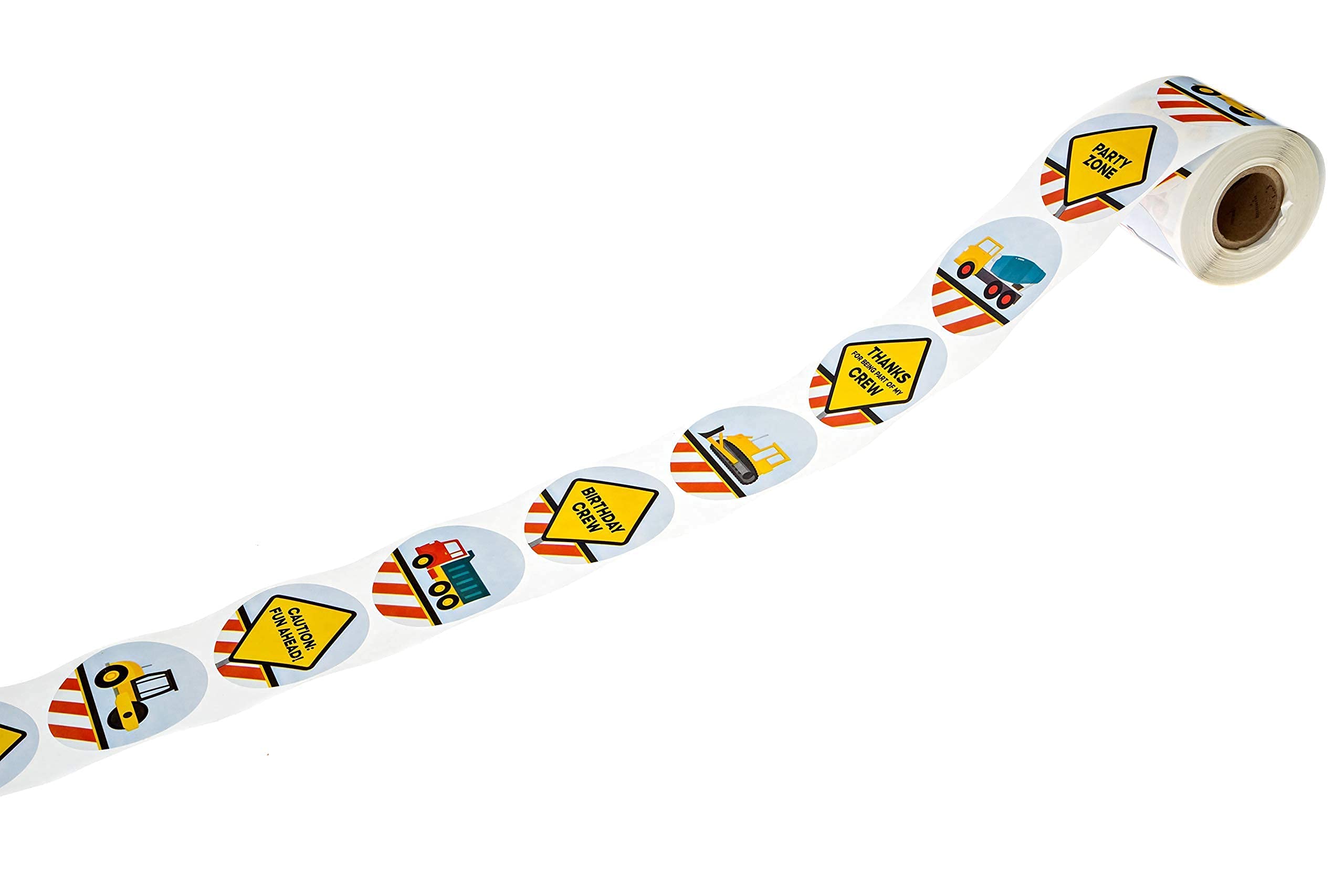250 Construction Birthday Stickers – 2 Inch Round, 8 Truck Designs, Permanent Adhesive