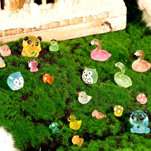 250-Piece Glow-in-the-Dark Mini Resin Animal Set – Ducks, Panda, Frog, Flamingos, and More for Fairy Garden & Dollhouse Decor