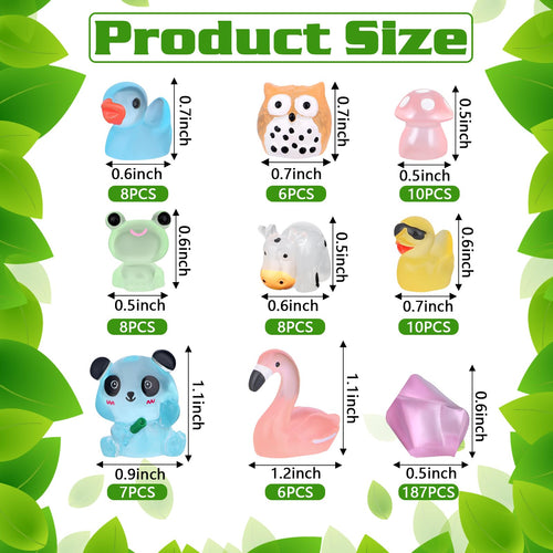250-Piece Glow-in-the-Dark Mini Resin Animal Set – Ducks, Panda, Frog, Flamingos, and More for Fairy Garden & Dollhouse Decor