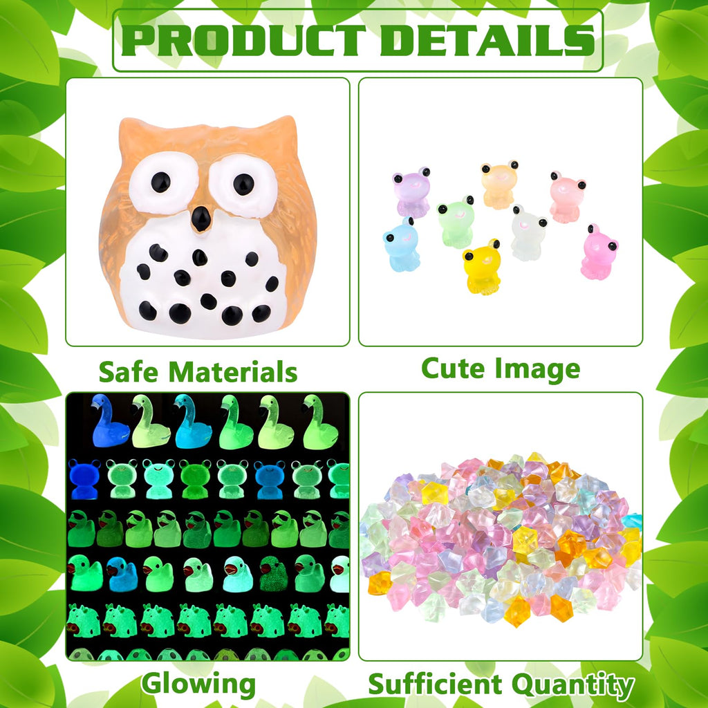 250-Piece Glow-in-the-Dark Mini Resin Animal Set – Ducks, Panda, Frog, Flamingos, and More for Fairy Garden & Dollhouse Decor