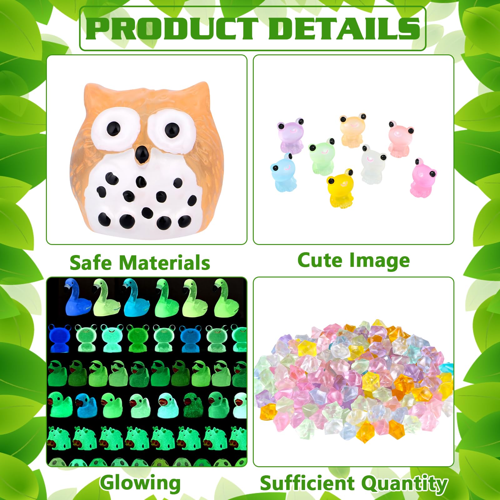 250-Piece Glow-in-the-Dark Mini Resin Animal Set – Ducks, Panda, Frog, Flamingos, and More for Fairy Garden & Dollhouse Decor