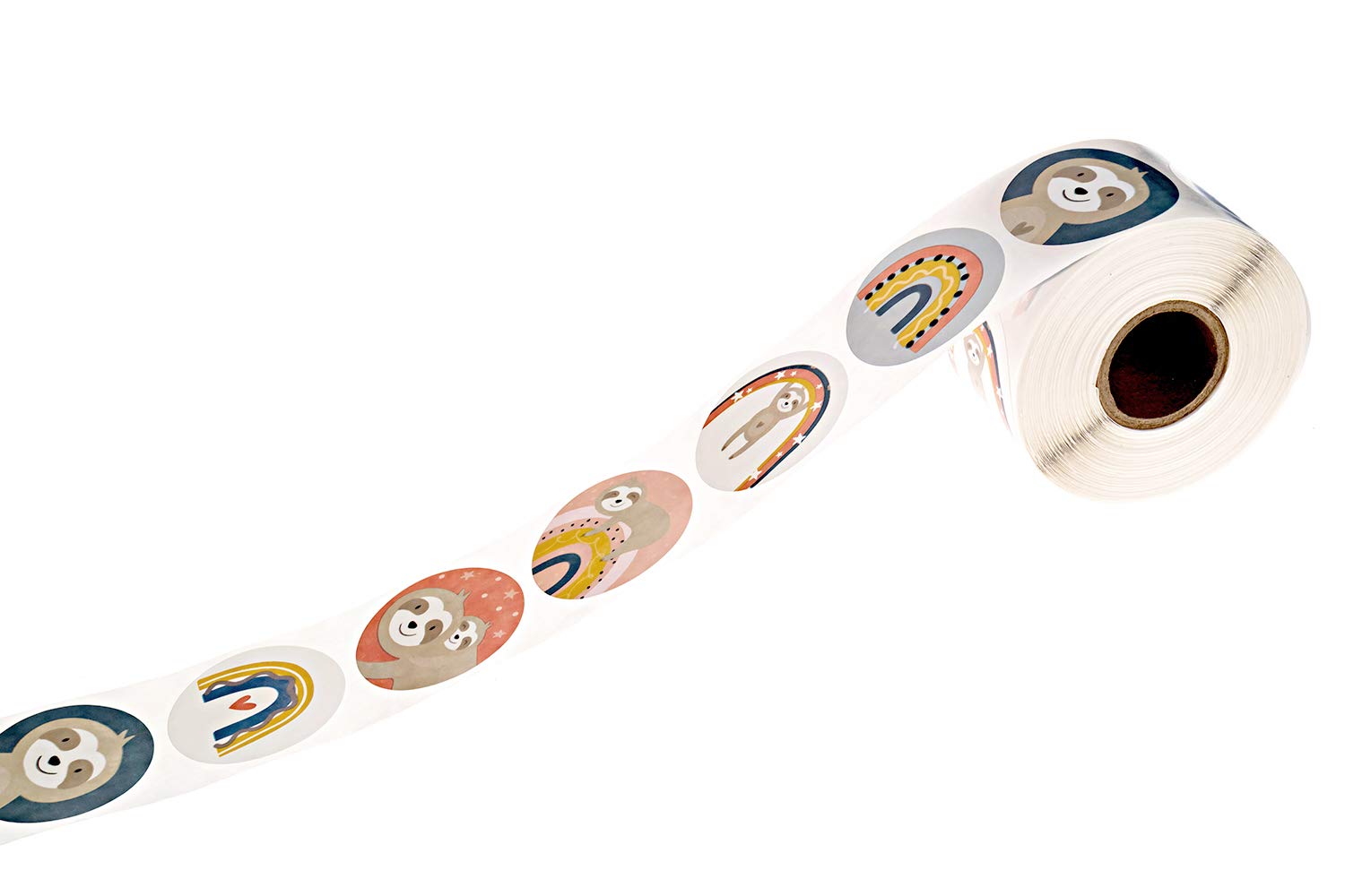 250 Whimsical Happy Rainbow Sloth Stickers – 1.5" Cheerful Animal Labels for Classroom Rewards, Envelope Seals & Gifts