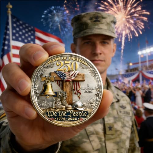 250 Years of Freedom Commemorative Coin – High Relief 3D Veteran Tribute Challenge Coin (1 Piece)