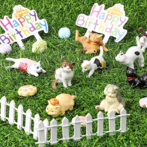 26-Piece Cat Cake Topper Set - Cute Cat Figurines, Paw & Wool Ball Toppers for Birthday Party Decor