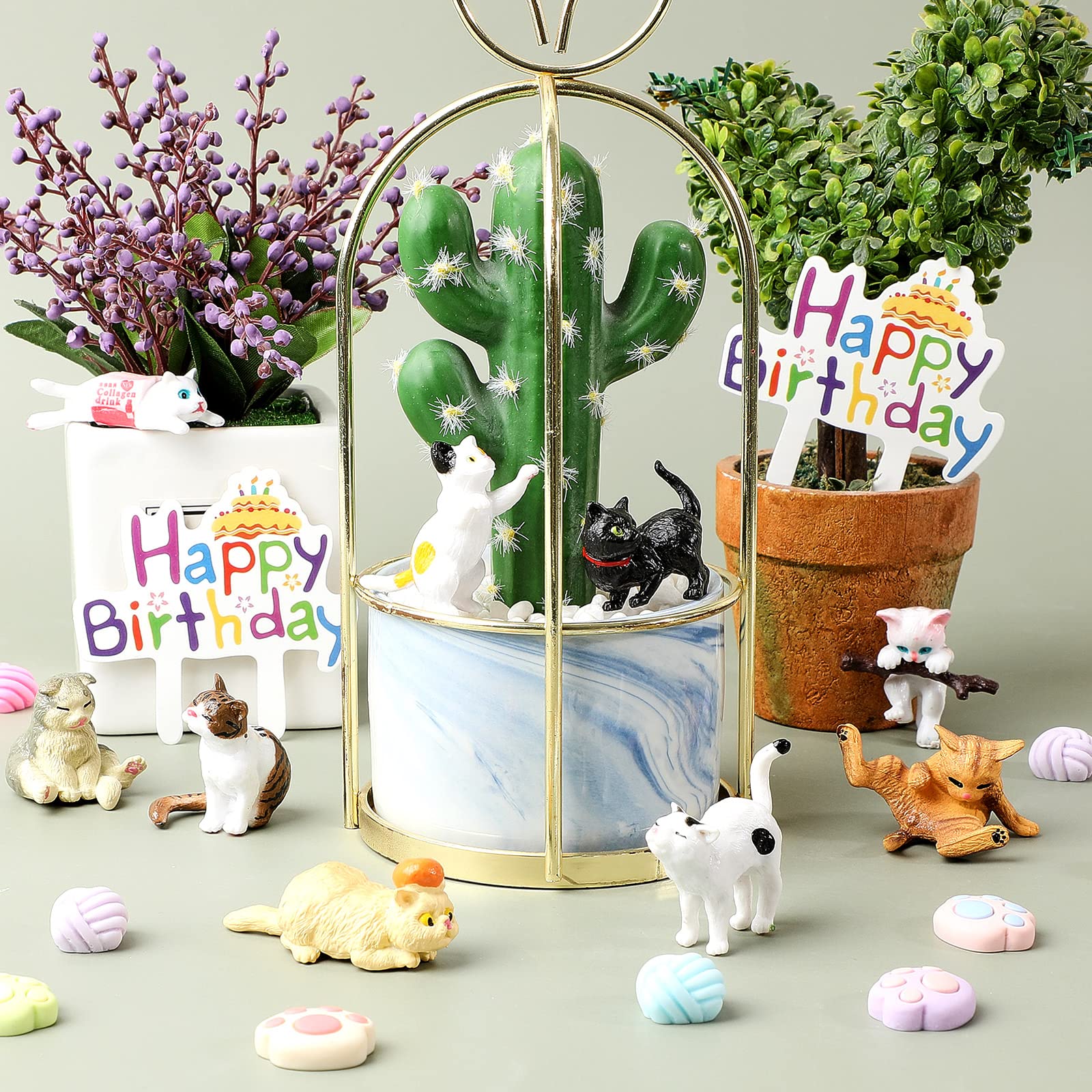26-Piece Cat Cake Topper Set - Cute Cat Figurines, Paw & Wool Ball Toppers for Birthday Party Decor