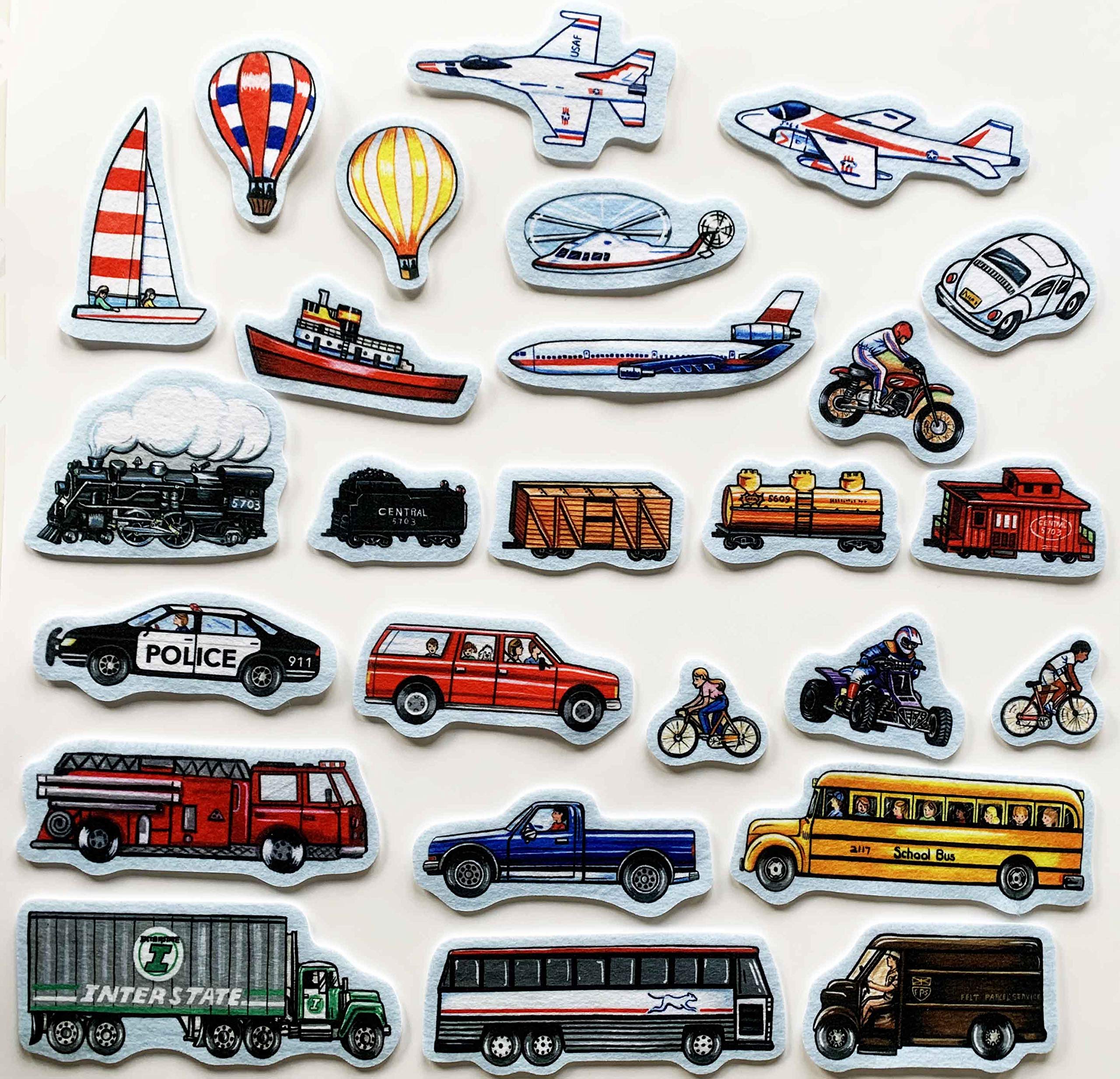 26 Precut Felt Transportation Figures Set – Cars, Trucks, Trains, Planes by Story Time Felts