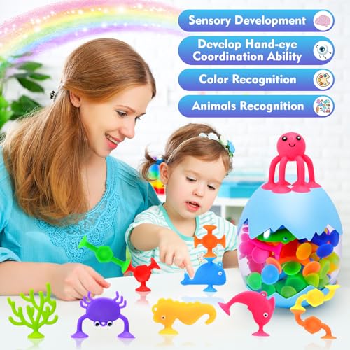 27-Piece Suction Cup Bath Toys – Sensory Silicone Shapes & Sea Animals for Kids Ages 3-8