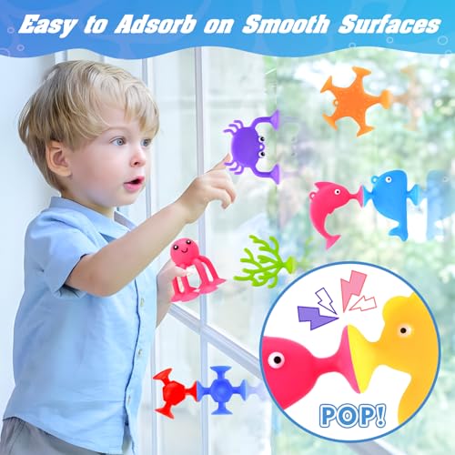 27-Piece Suction Cup Bath Toys – Sensory Silicone Shapes & Sea Animals for Kids Ages 3-8