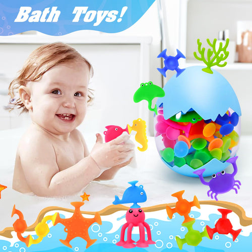 27-Piece Suction Cup Bath Toys – Sensory Silicone Shapes & Sea Animals for Kids Ages 3-8