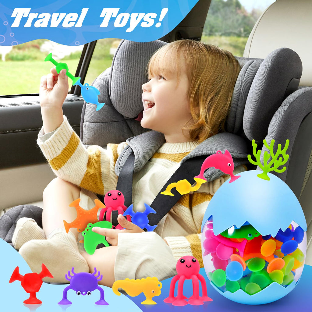 27-Piece Suction Cup Bath Toys – Sensory Silicone Shapes & Sea Animals for Kids Ages 3-8