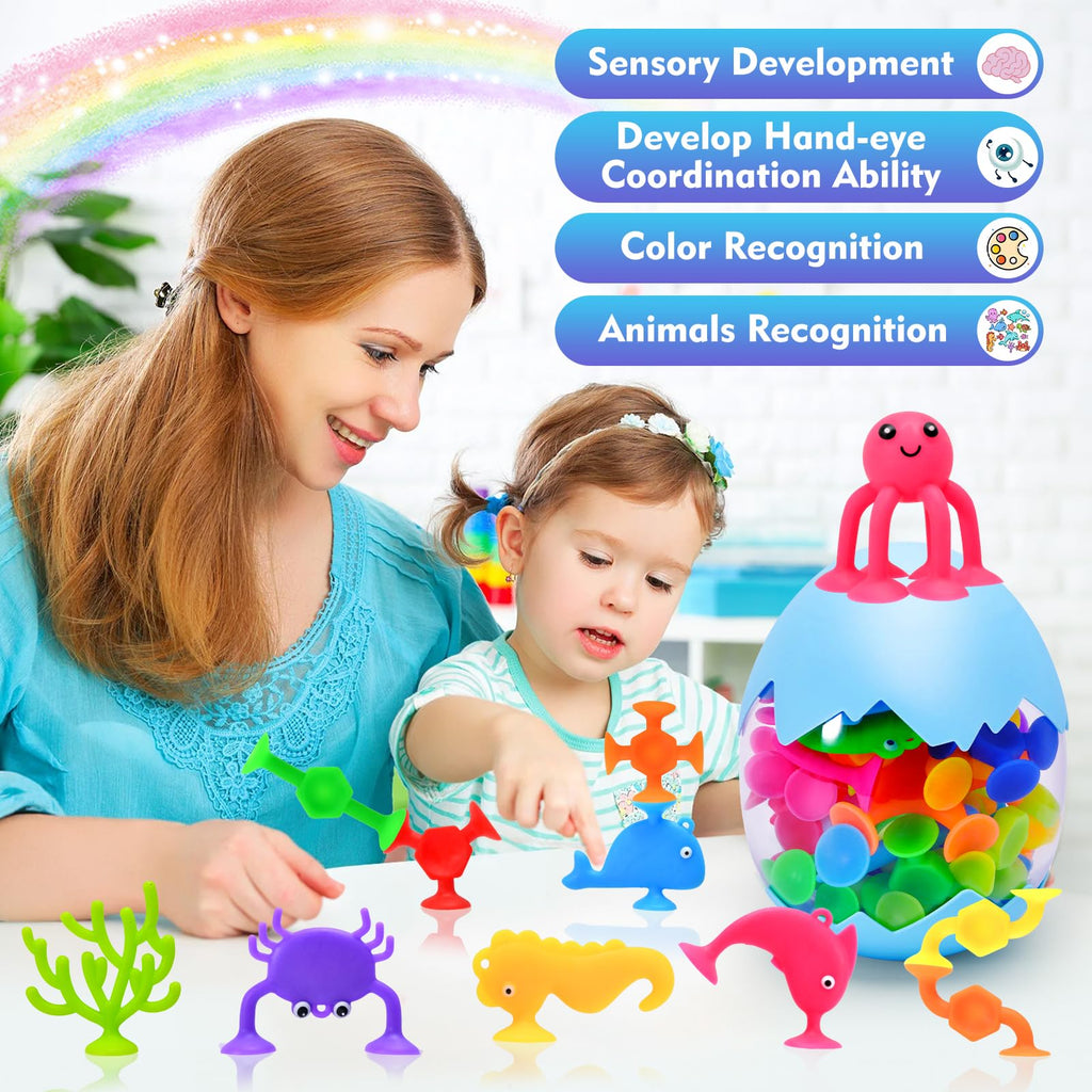27-Piece Suction Cup Bath Toys – Sensory Silicone Shapes & Sea Animals for Kids Ages 3-8
