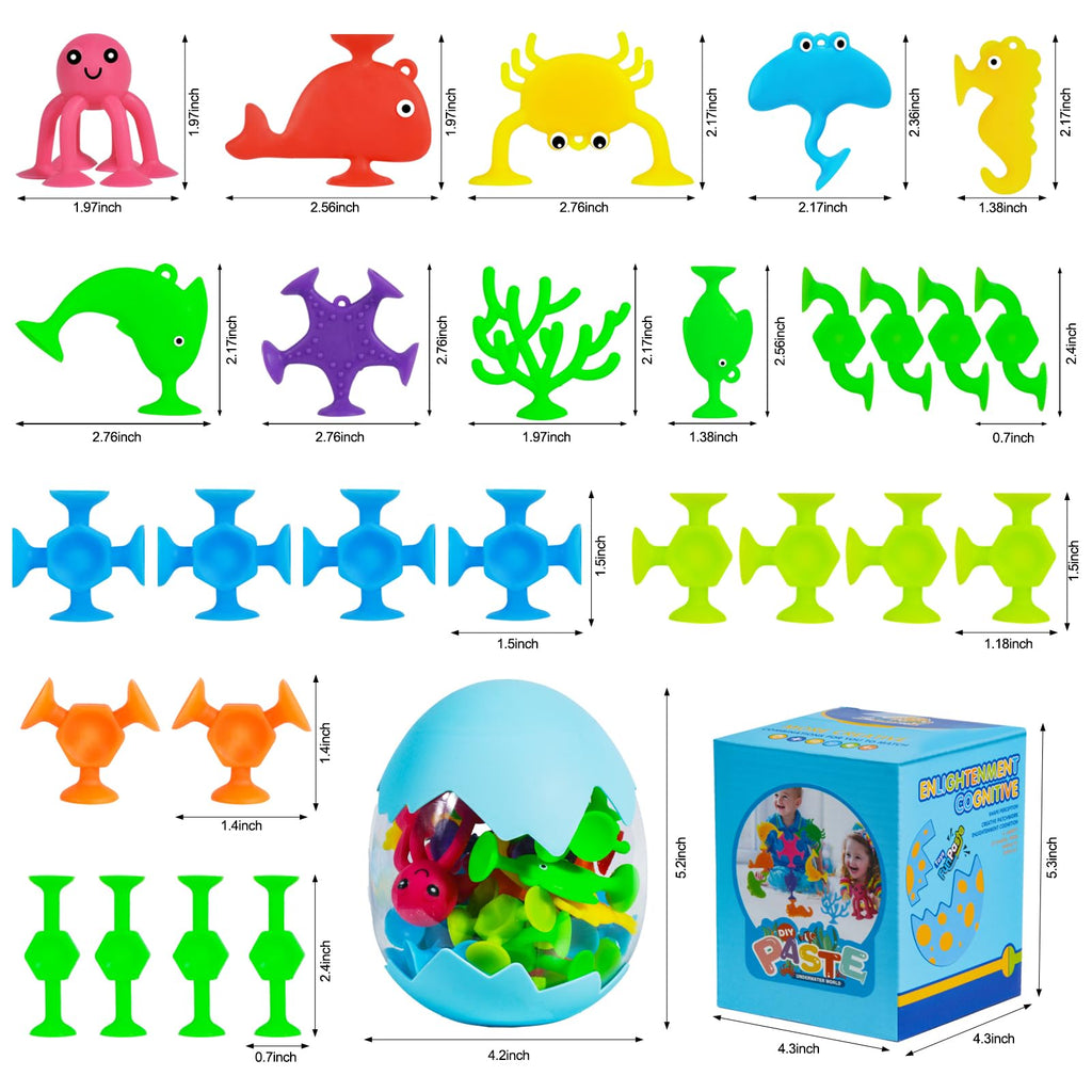 27-Piece Suction Cup Bath Toys – Sensory Silicone Shapes & Sea Animals for Kids Ages 3-8
