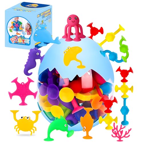27-Piece Suction Cup Bath Toys – Sensory Silicone Shapes & Sea Animals for Kids Ages 3-8