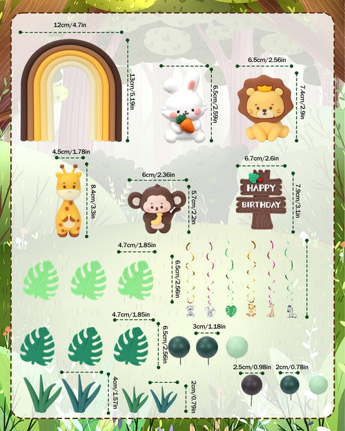 27pcs Safari Animal Cake Topper Set – Tiaforza Reusable Silicone Jungle Decorations for Wild One Birthday, Baby Shower, and Zoo Parties