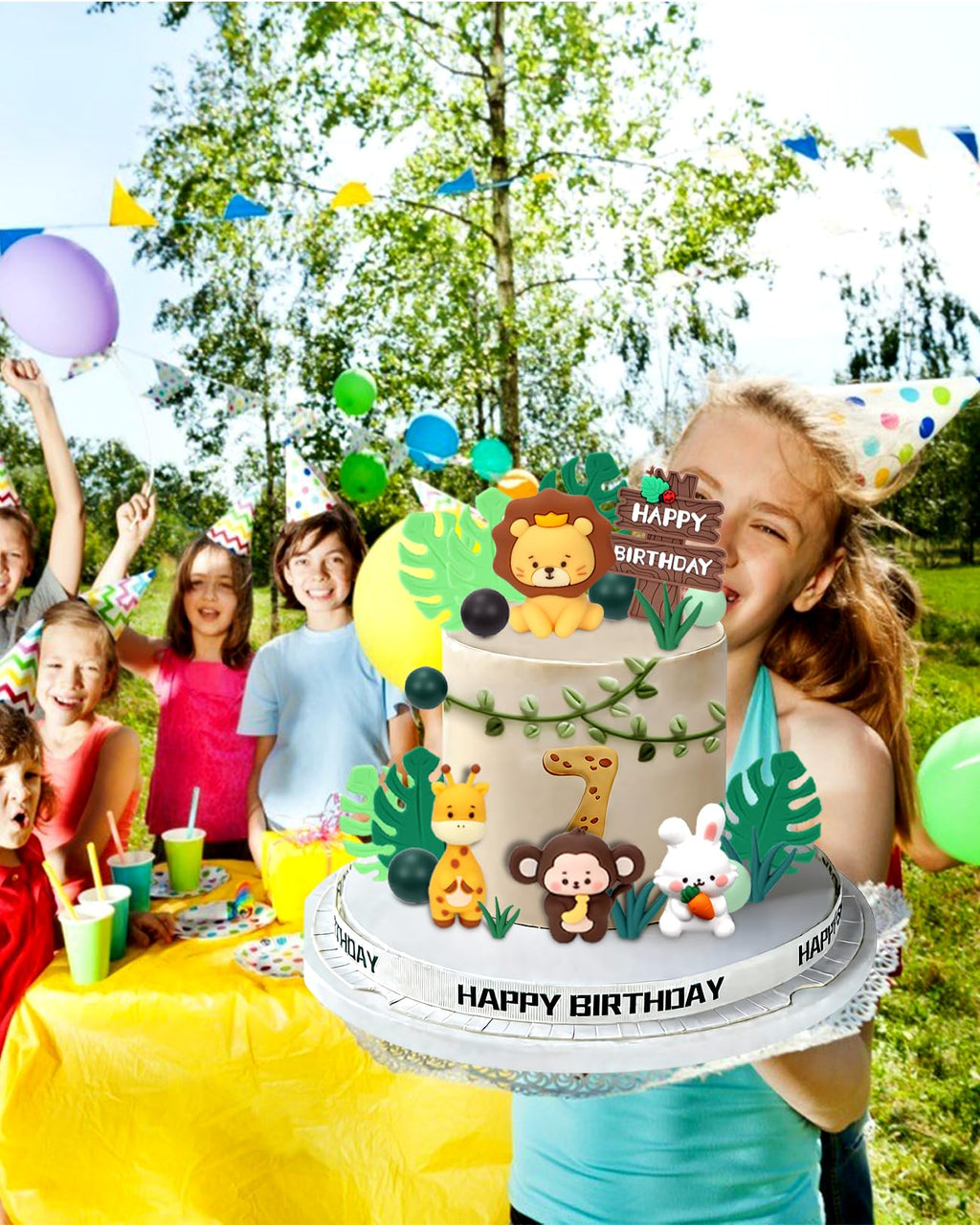 27pcs Safari Animal Cake Topper Set – Tiaforza Reusable Silicone Jungle Decorations for Wild One Birthday, Baby Shower, and Zoo Parties