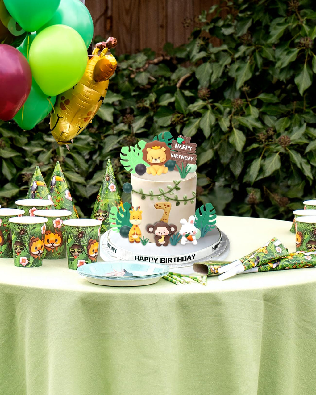 27pcs Safari Animal Cake Topper Set – Tiaforza Reusable Silicone Jungle Decorations for Wild One Birthday, Baby Shower, and Zoo Parties