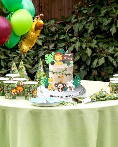 27pcs Safari Animal Cake Topper Set – Tiaforza Reusable Silicone Jungle Decorations for Wild One Birthday, Baby Shower, and Zoo Parties