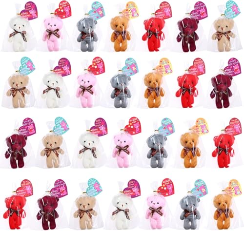 28 Mini Plush Bear Valentine's Cards with Keychains – Classroom Exchange & Party Favors by FunsLane