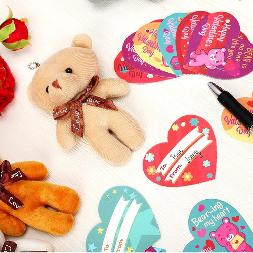 28 Mini Plush Bear Valentine's Cards with Keychains – Classroom Exchange & Party Favors by FunsLane