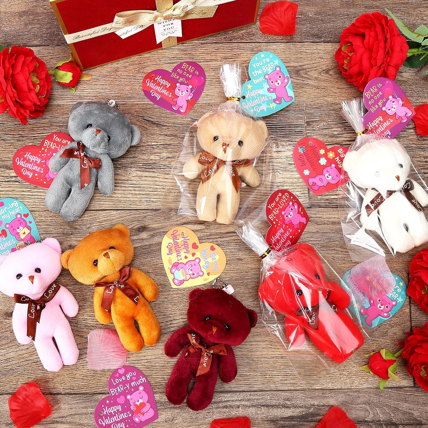 28 Mini Plush Bear Valentine's Cards with Keychains – Classroom Exchange & Party Favors by FunsLane