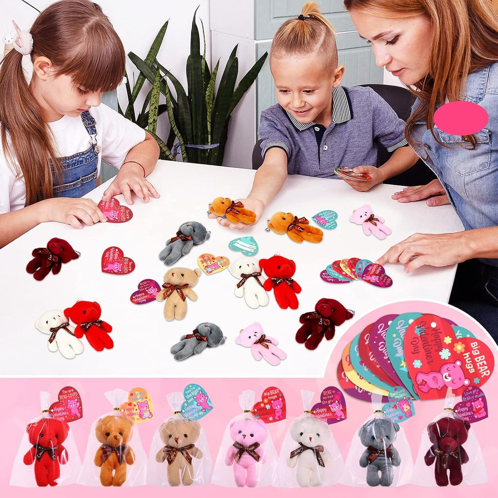 28 Mini Plush Bear Valentine's Cards with Keychains – Classroom Exchange & Party Favors by FunsLane