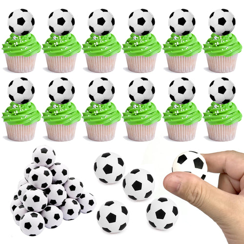 28-Pack Mini Soccer Ball Cake Toppers for Soccer Party Decorations (Style 01) - DRWATE