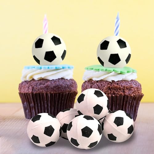 28-Pack Mini Soccer Ball Cake Toppers for Soccer Party Decorations (Style 01) - DRWATE