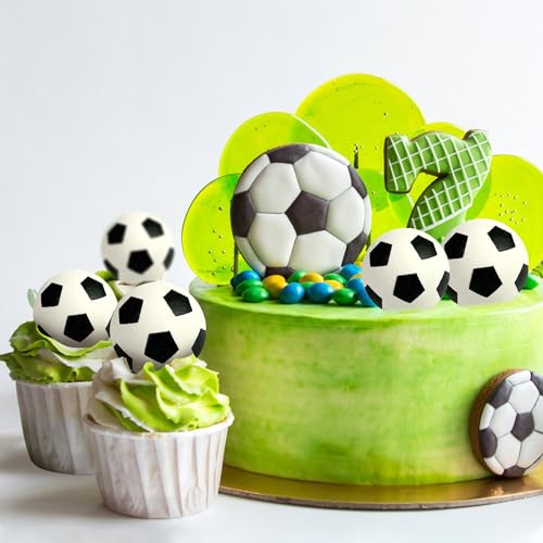 28-Pack Mini Soccer Ball Cake Toppers for Soccer Party Decorations (Style 01) - DRWATE