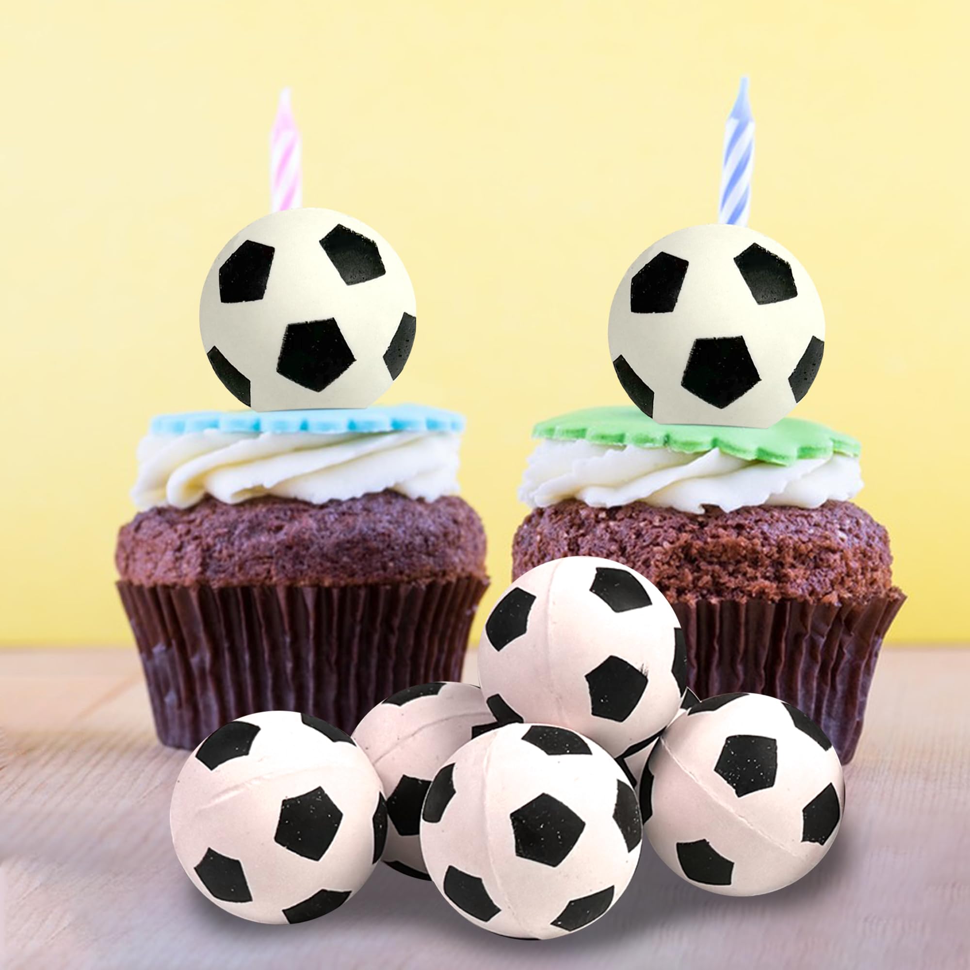 28-Pack Mini Soccer Ball Cake Toppers for Soccer Party Decorations (Style 01) - DRWATE