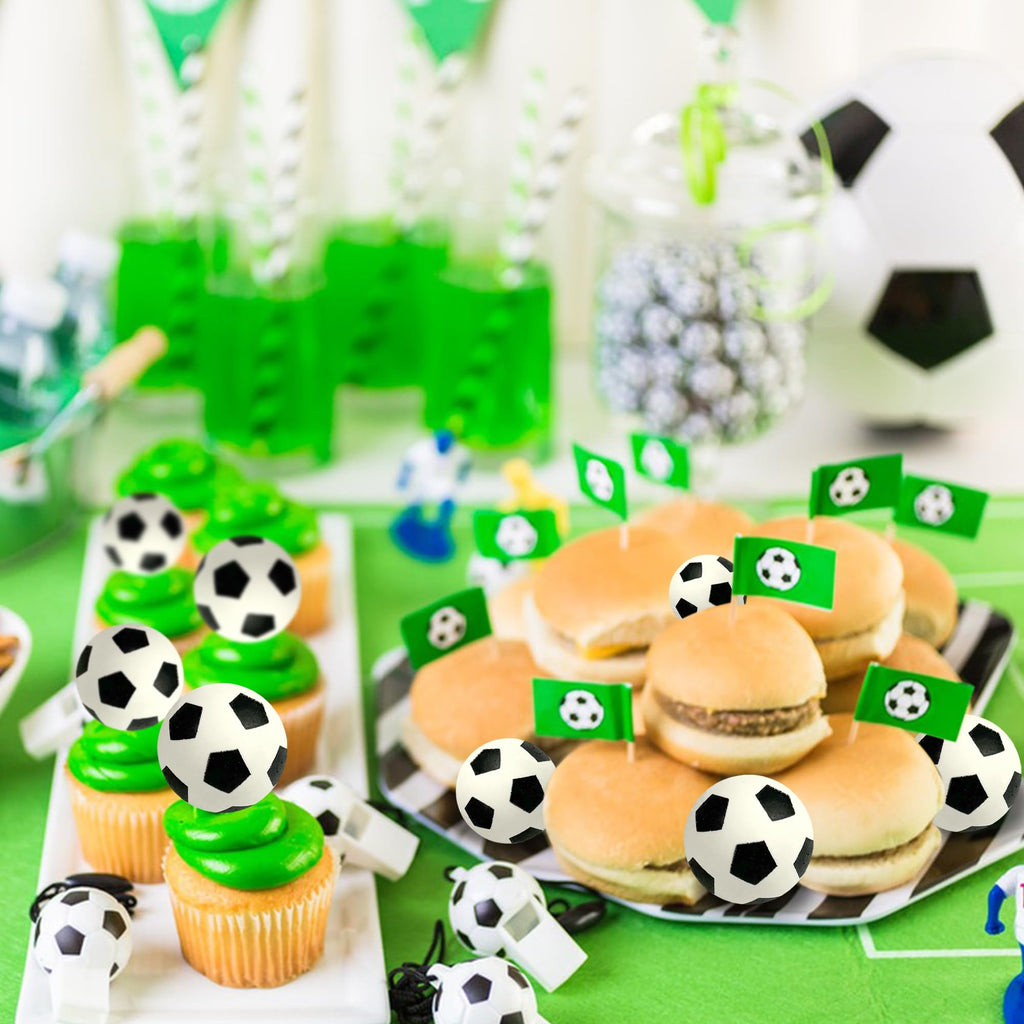 28-Pack Mini Soccer Ball Cake Toppers for Soccer Party Decorations (Style 01) - DRWATE